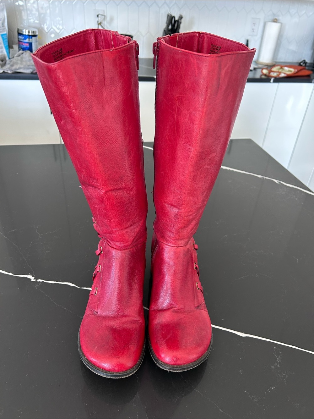 Miz Mooz Orson Vibrant Red Leather Tall Boots Winter Lined Side Zip Knee High